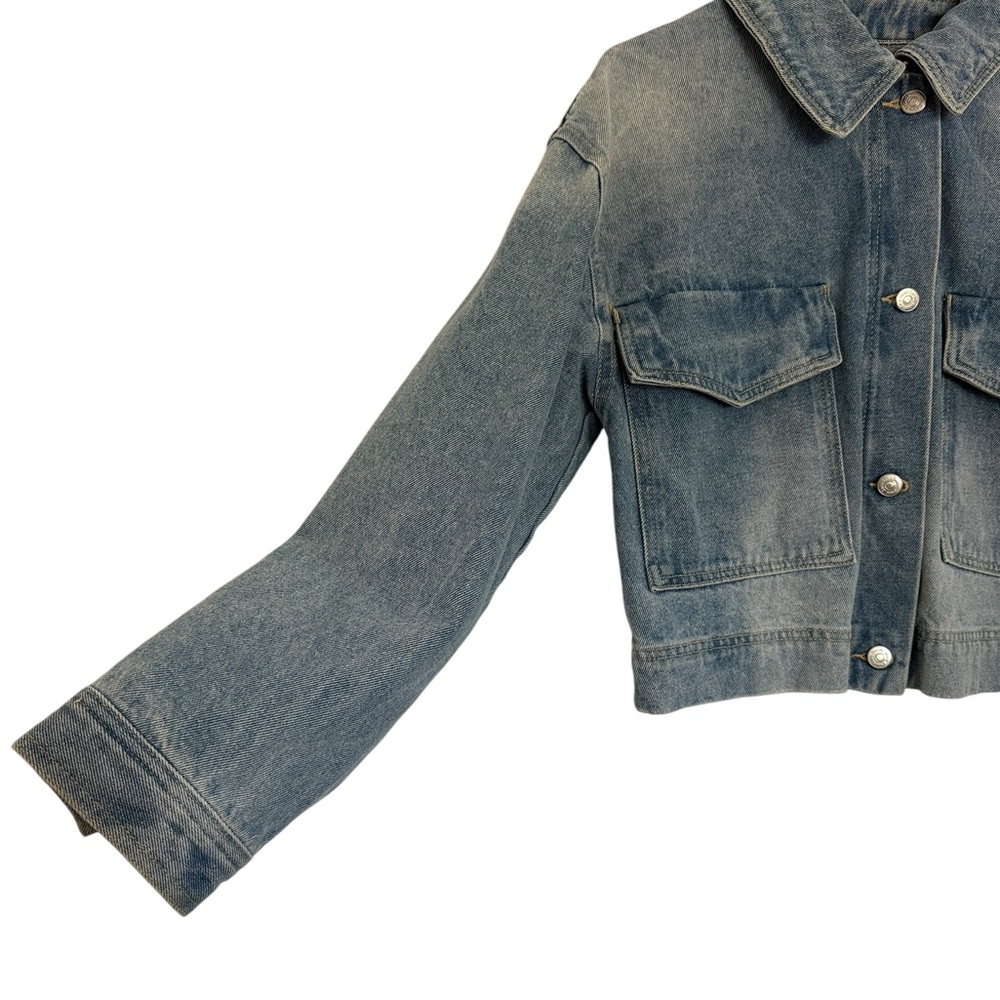 Cropped Washed Denim Jacket - Blue - Picture 3 of 5